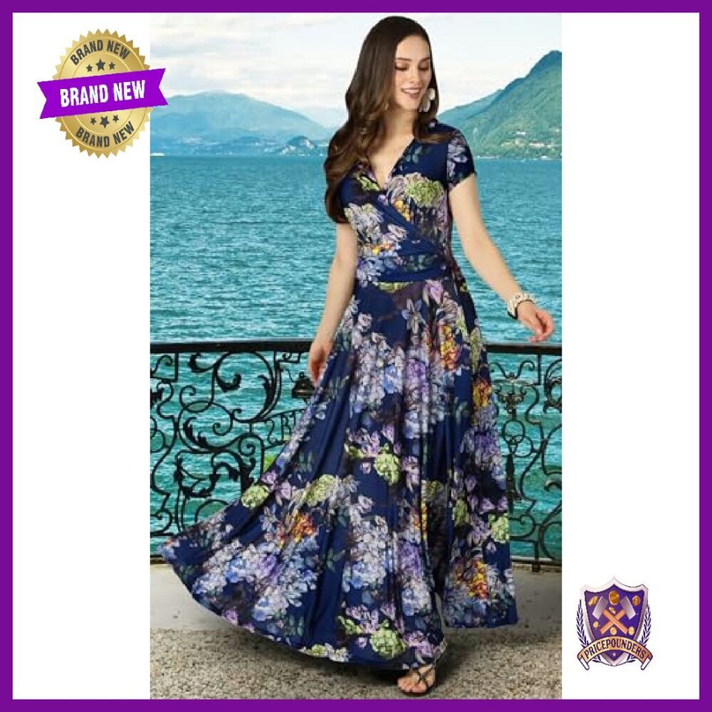 Floral Maxi Dress Cap Sleeve Flowy Summer Formal Gown - Picture 4 of 7